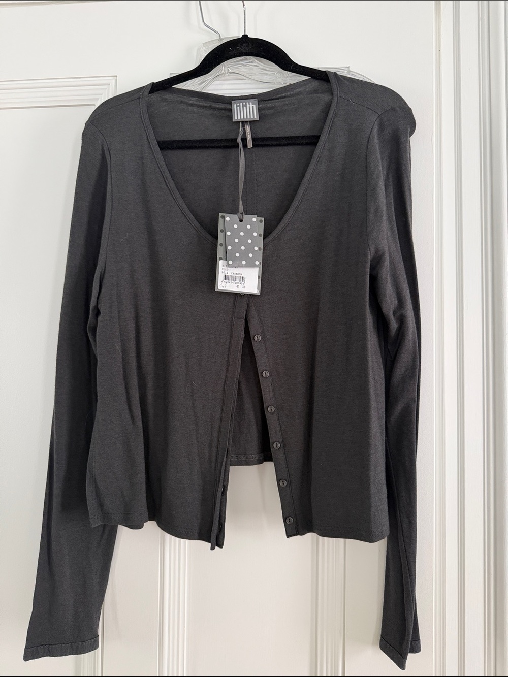 Lilith Charcoal Gray Button-Down V-Neck Women's Top